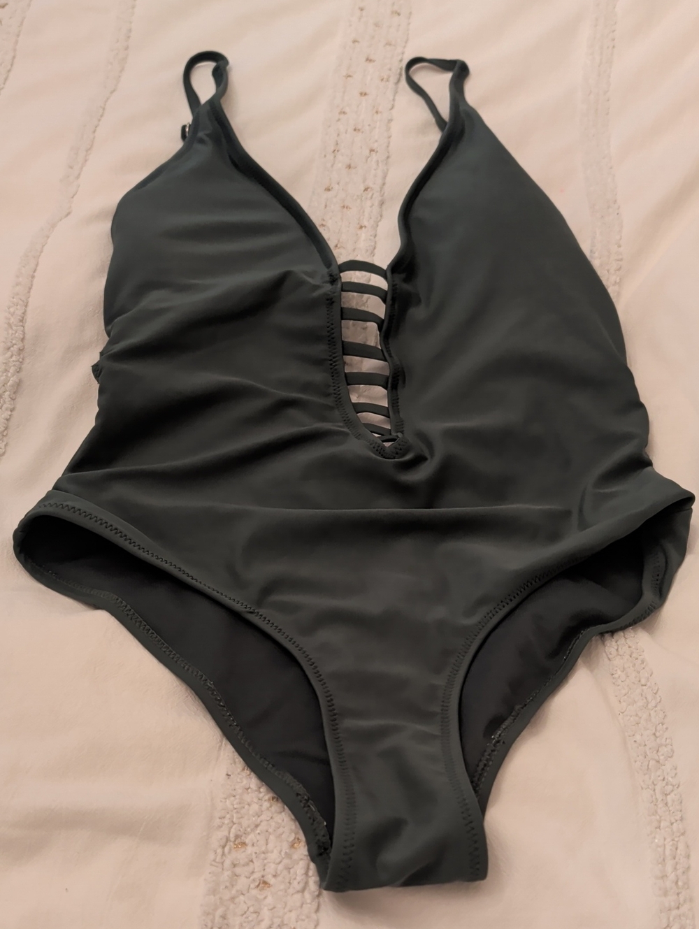 Plunging One-Piece Swimsuit with Ladder Front in Black